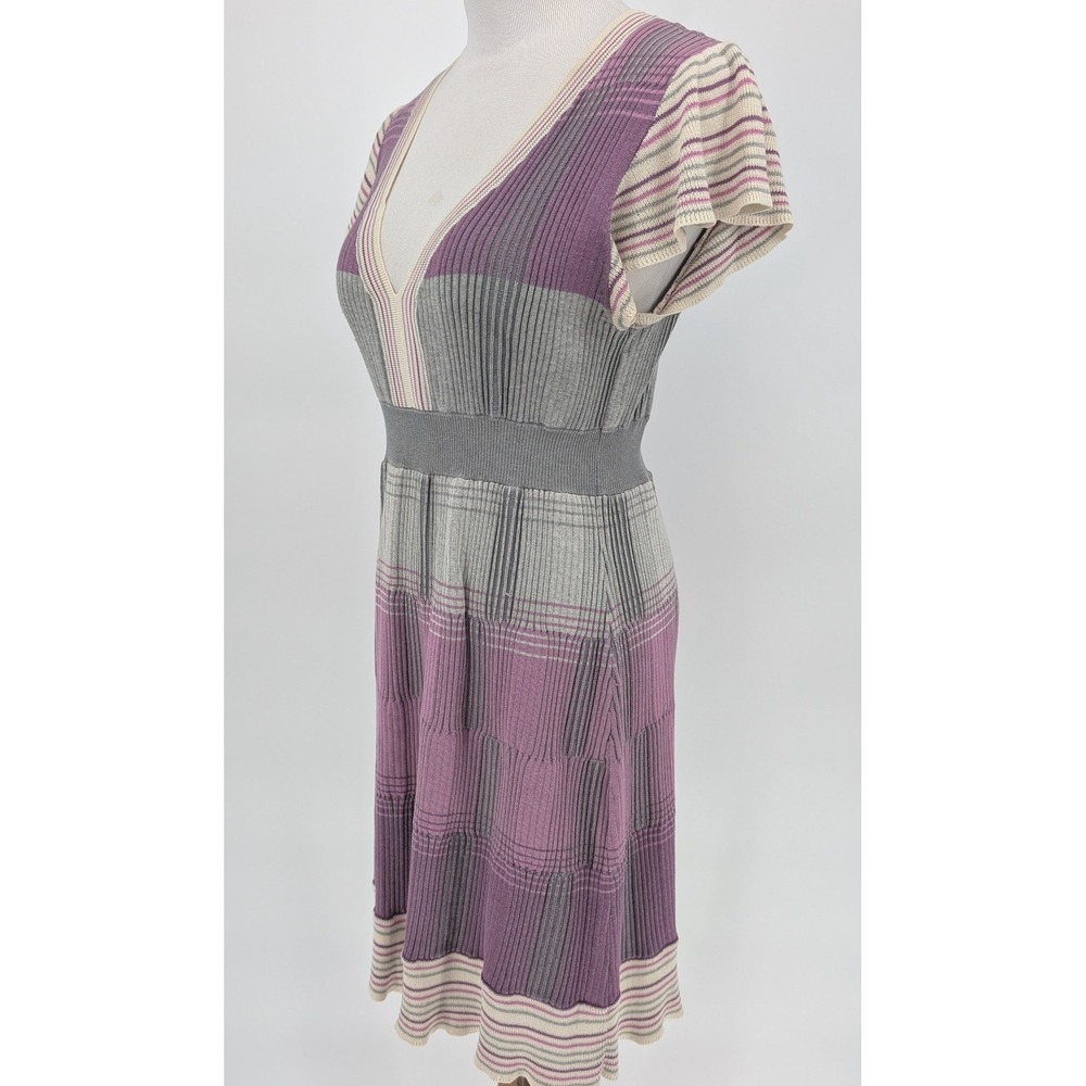 Y2K BCBG Silk Blend Knit Dress L Purple Plaid V-Neck Indie Retro Mod Luxury Chic - Picture 5 of 12